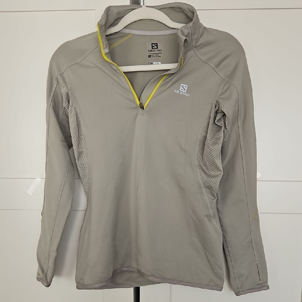 Salomon Light Gray and Yellow Active Thermal Pullover S